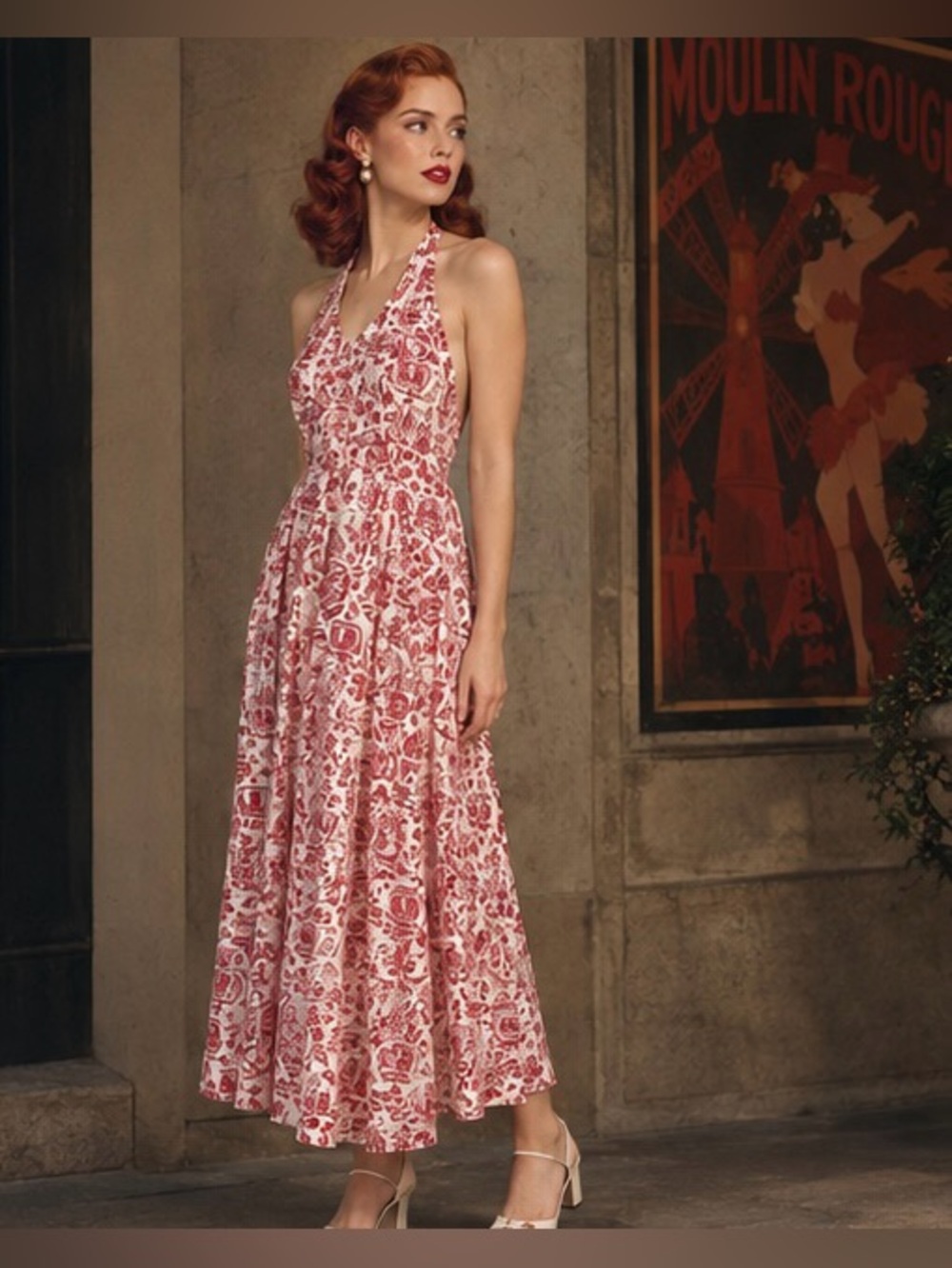 True Vintage VERY RARE Mode O’Day Moulin Rouge Parisian Halter Dress, xs